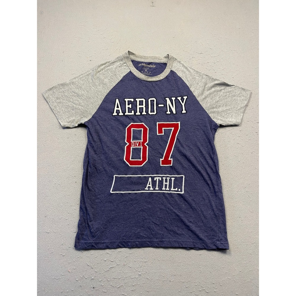 Aeropostale T-Shirt Cotton Polyester Blue Grey Medium Mens